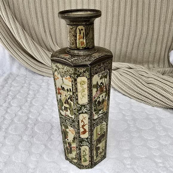 Rare Huntley & Palmers 10" Asian Vase Biscuit Tin 1928 Vintage - Picture 3 of 16